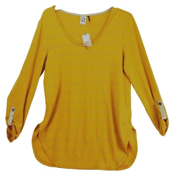 Anthropologie Peasant Knit Top Mustard Yellow Size Small Whimsy Earthy Shirt NWT - Picture 1 of 8